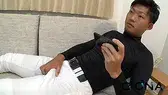 大量射精★20歳の色黒大学生が野球ユニを着てオナニー!チ〇コ測定付き♪-5