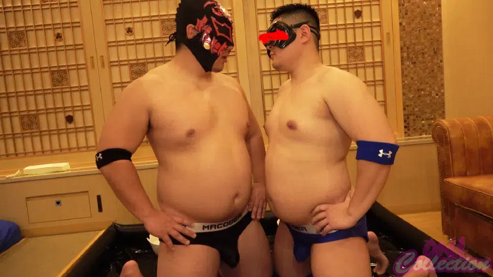 ガチムチ覆面Xとローションプレイ!テカテカむっちりエロボディの肉弾戦!生堀りでザーメンも味わうノンケ若パパは必見!-1