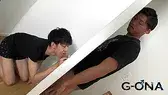 20歳の色黒大学生が壁一枚越しの瑛◯似くんに手コキでイカされる♂-4