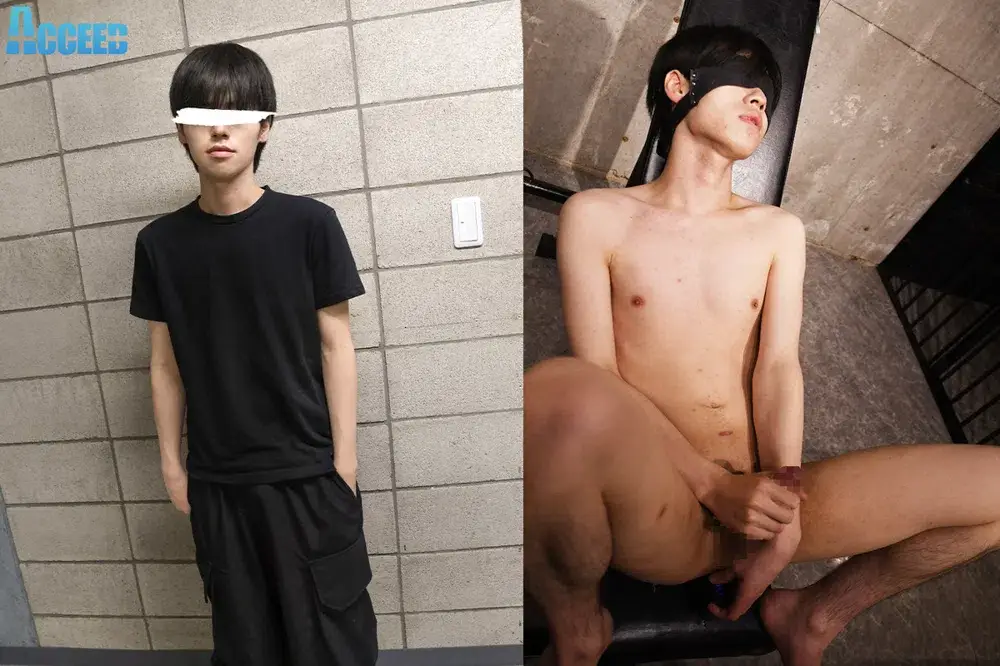 デカマラの色白美少年・蒼翔 目隠しされてアナルにバイブ挿れてドピュッ!!自分の顔まで飛ぶ!!-1